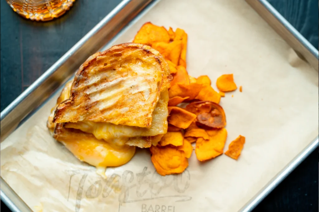 a grilled cheese sandwich with sweet potato chips